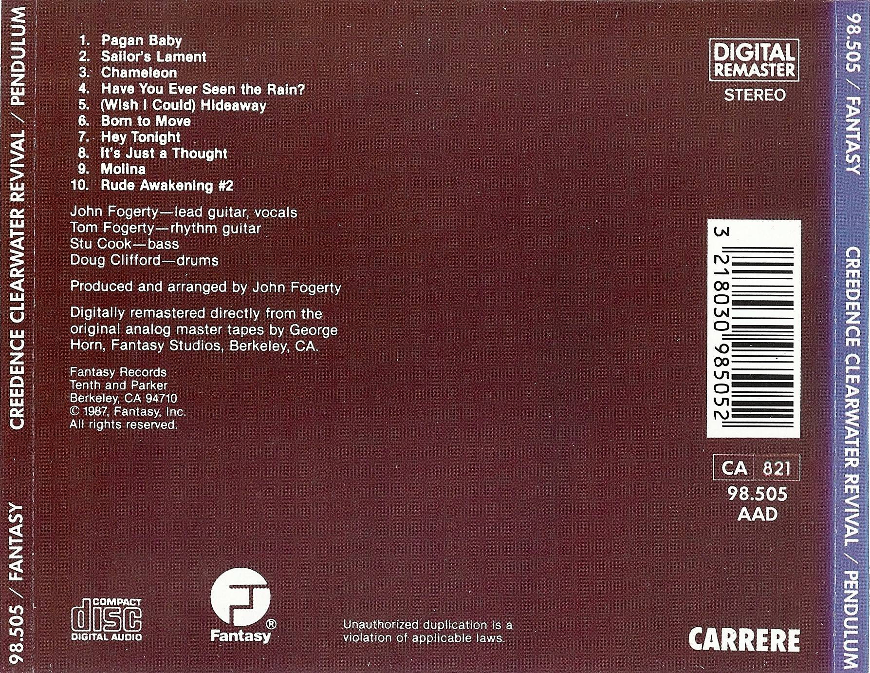 Creedence Clearwater Revival Pendulum : Back FR